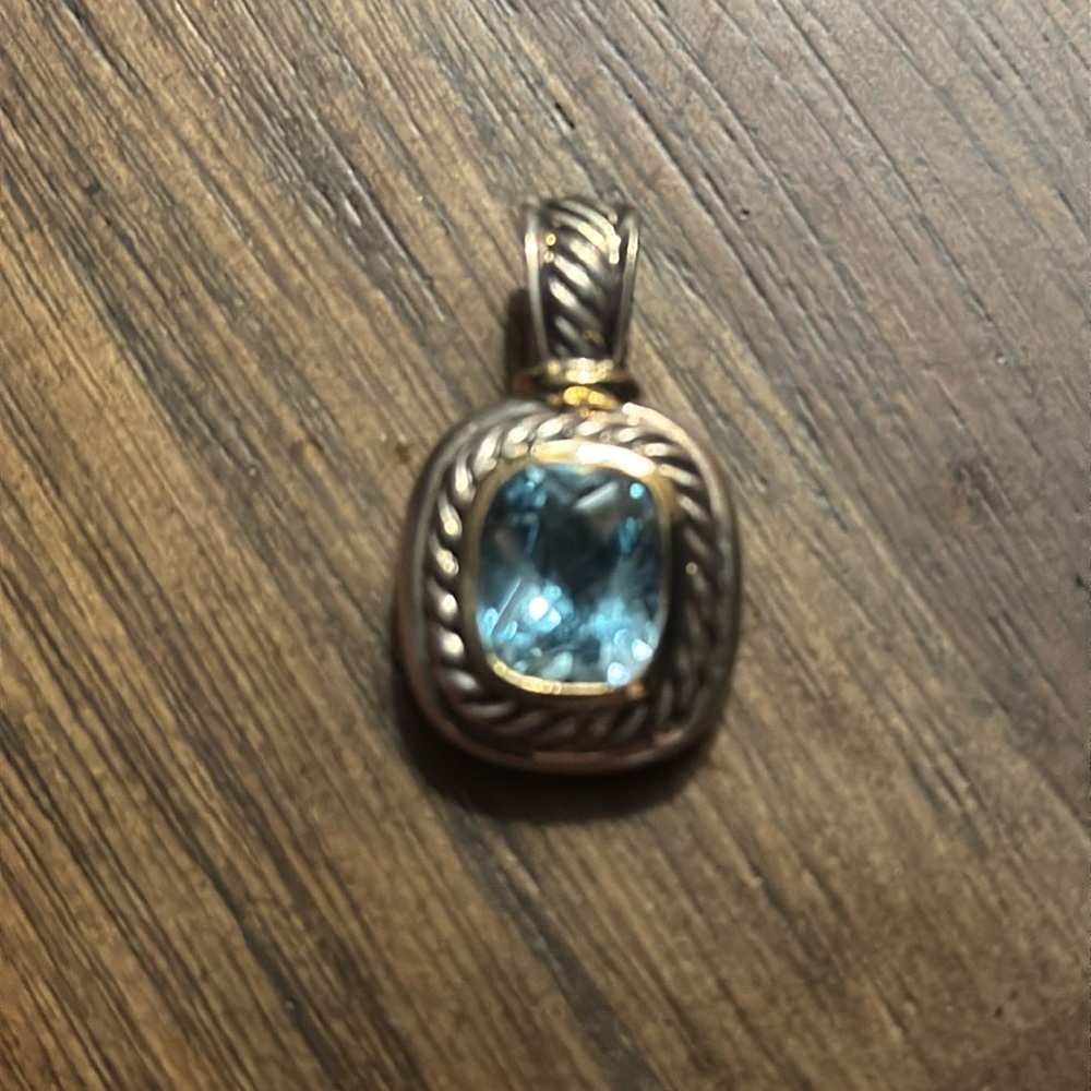 David Yurman Sterling Silver Pendant with Blue Topaz and Gold Accents